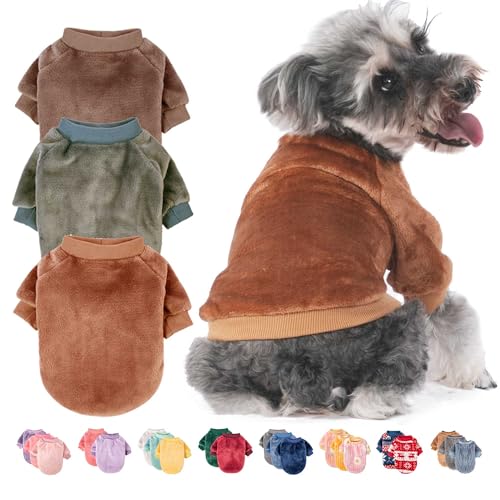 Hundepullover, 2 oder 3 Stück, Hundekleidung, Hundemantel, Hundejacke für kleine oder mittelgroße Hunde Junge oder Mädchen, ultraweiche und warme Katzen-Haustierpullover (Kamel, Khaki, Olive, X-Small) von FABRICASTLE