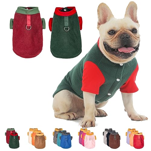 Weihnachtspullover für kleine und mittelgroße Hunde, Jungen und Mädchen, Hundejacke, Wintermantel mit O-Ring-Leine, dehnbar, warm, Hunde-Sweatshirt, Katzen-Welpenbekleidung, Zubehör (XXS, Weinrot, von FABRICASTLE