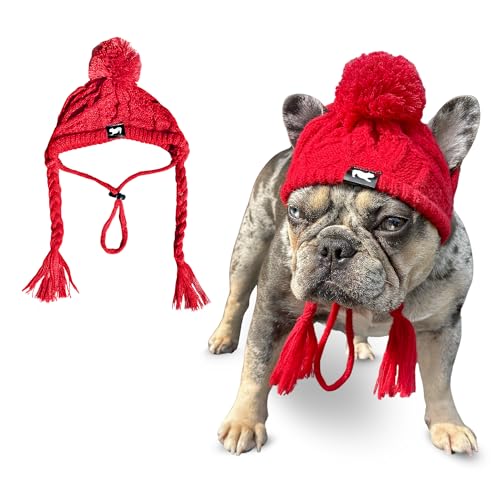 Fabulous Fido CozyEars Klassische Hundestrickmütze - Hunde-Wintermütze mit Ohrlöchern & verstellbarem Kinnfix-Hundehüte für kleine Hunde - Knit Pom Pom Dog Beanie Hüte mit weichem Stoff für von FABULOUS FIDO