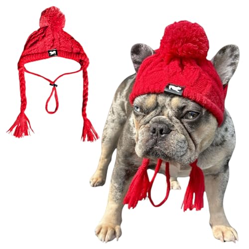 Fabulous Fido CozyEars Klassische Hundestrickmütze - Hunde-Wintermütze mit Ohrlöchern & verstellbarem Kinnfix-Hundehüte für kleine Hunde - Knit Pom Pom Dog Beanie Hüte mit weichem Stoff für von FABULOUS FIDO