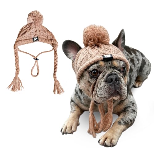 Fabulous Fido CozyEars Klassische Hundestrickmütze - Hunde-Wintermütze mit Ohrlöchern & verstellbarem Kinnfix für extra kleine Hunde - Knit Pom Pom Dog Beanie Hüte mit weichem Stoff für Französische von FABULOUS FIDO