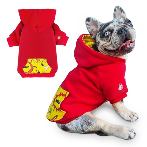 Fabulous Fido Dog Hoodies - Premium Baumwolle / Microfleece Rot Hundepullover - Hundekleidung für große Hunde, klein und mittel - bequem und ultraweich - niedliches Design (groß) von FABULOUS FIDO