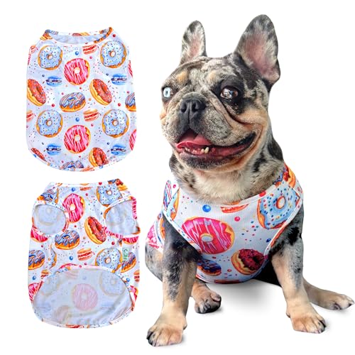 Fabulous Fido Pizza & Donut Edition Hunde-Shirt, atmungsaktives kühlendes Stoff-T-Shirt für Hunde und französische Bulldoggen, bequeme Haustierbekleidung für Frühlings- und Sommersaison, großes von FABULOUS FIDO