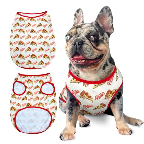 Fabulous Fido Pizza & Donut Edition Hunde-Shirt, atmungsaktives kühlendes Stoff-T-Shirt für Hunde und französische Bulldoggen, bequeme Haustierbekleidung für Frühlings- und Sommersaison, kleines von FABULOUS FIDO