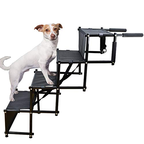 FACAITZQ 4-stufige Haustier-Auto-Treppe für große Hunde und Katzen, tragbare, klappbare Haustier-Treppenrampe mit Metallrahmen, leichte Haustier-Hunde- und Katzenleiter mit Rutschfester Oberfläche, von FACAITZQ