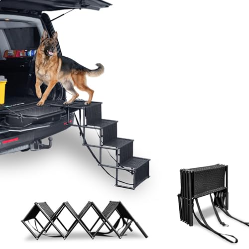 FACAITZQ Haustiertreppe fürs Auto, Hundeautorampe, klappbare Hundeleiter für den Kofferraum, leichte 4-Stufen-Haustierleiter mit Rutschfester Oberfläche, langlebige Hundeautotreppe für die von FACAITZQ