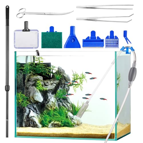 FACULX Aquarium-Staubsauger mit Aquarium-Reinigungsset, Kunststoff-Kiessauger für Aquarium, Siphonpumpe für Wasser, Aquarium-Staubsauger für verschiedene Tankgrößen von FACULX