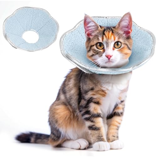 Katzen-Genesungshalsband, weiche, verstellbare Katzenkegel-Alternative, wasserdichte Verschlüsse, schützender Katzenhals-Kegel nach Operationen für kleine, mittelgroße Katzen, Kätzchen (blau) von FACULX