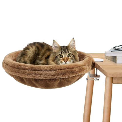 Katzen-Schreibtischbett – weicher Kunstfellstoff, verstellbarer Stahlrahmen, geeignet für Indoor-Katzen – perfekte Katzenhängematte für Schreibtische – Gewicht bis zu 11,3 kg, einzigartige und moderne von FAHKNS