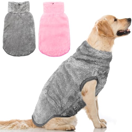 FAITUCOS Hundejacke für kaltes Wetter, 2 Stück, gemütlich, Winter, warm, Rollkragen, Hundemantel, Kleidung für große, mittelgroße und kleine Hunde, Fleece, verstellbarer Pullover, Hundeweste, Pullover von FAITUCOS