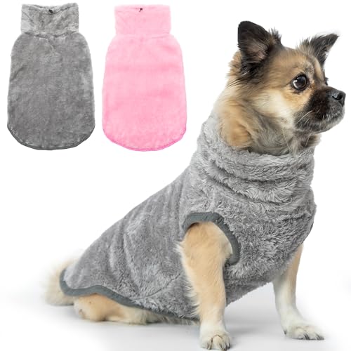 FAITUCOS Hundejacke für kaltes Wetter, 2 Stück, gemütlich, Winter, warm, Rollkragen, Hundemantel, Kleidung für große, mittelgroße und kleine Hunde, Fleece, verstellbarer Pullover, Hundeweste, Pullover von FAITUCOS