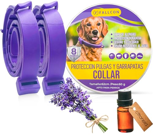 Hundehalsband, 2 Stück, natürliches Flohschutzmittel, Zecken und Mücken, verstellbare Größe, wasserdicht, für kleine und mittelgroße Haustiere, Violett von FALLCON F