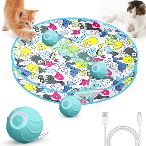 Interaktiver Katzenspielzeug-Ball für Hauskatzen, automatisch, bewegungsaktiviert, schnelles Rollen in der Tasche, Versteck- und Seek-Katzenspielzeug mit Zwitschergeräusch, über USB wiederaufladbar, von FALUCKYY