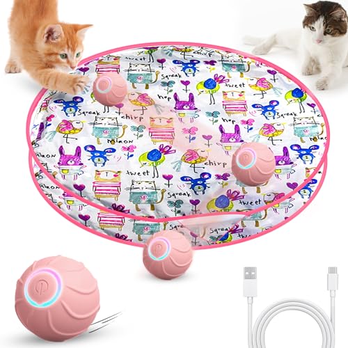 Interaktiver Katzenspielzeug-Ball für Hauskatzen, automatisch, bewegungsaktiviert, schnelles Rollen in der Tasche, Versteck- und Seek-Katzenspielzeug mit Zwitschergeräusch, über USB wiederaufladbar, von FALUCKYY