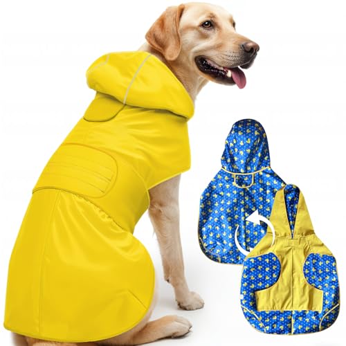 Wendbarer Hunde-Regenmantel, Haustier-Regenjacke mit Loch für die Leine, Hundeponcho mit Kapuze, undurchlässiger Para-Perros-Haustier-Regenmantel, Welpenregenmantel, Größe M von FALUCKYY