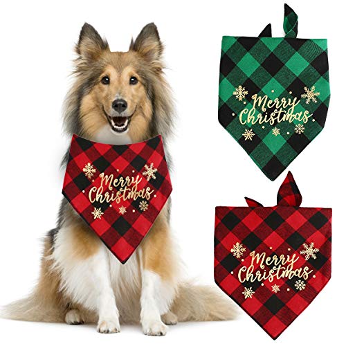 FAMKIT 2 Stück Hundehalstuch Weihnachten Plaid Reversible Dreieckstuch Lätzchen Schal Zubehör für Hunde Katzen Haustiere von FAMKIT