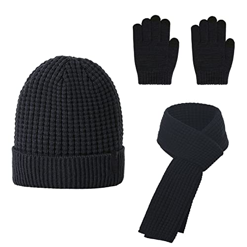 FAMKIT Beanie Mütze Schal Touchscreen Handschuhe Set Winter Strickmütze Beanie Langschal Handschuhe Set Strickmütze Beanie Handschuhe Halstuch für Männer von FAMKIT