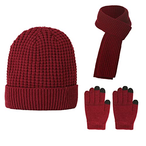 FAMKIT Beanie Mütze Schal Touchscreen Handschuhe Set Winter Strickmütze Beanie Langschal Handschuhe Set Strickmütze Beanie Handschuhe Halstuch für Männer von FAMKIT