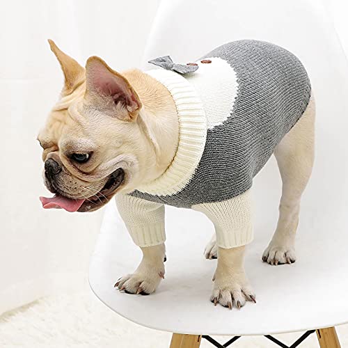 FAMKIT Haustier-Hunde-Outfit, Strickwaren, Pullover, Fleece-Mantel, weich, dick, warm, Welpe, Hemd mit Fliege für kleine Hunde (Grau, XL) von FAMKIT