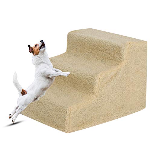 FAMKIT Haustiertreppe mit 3 Stufen, weich, für Hunde und Katzen, mit abnehmbarem Bezug, Beige von FAMKIT