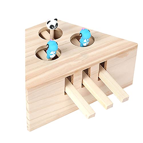 FAMKIT Katzenjagd-Spielzeug, Katzenspielzeug, interaktive Maus Whack A Maulwurf Maus Massivholz Puzzle Box Katze Übung Spielzeug Holz Puzzle Box Maus Katze Punch Spiel (3 Löcher) von FAMKIT