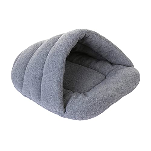 FAMKIT Tierbett, Katzenbett Kuschelhöhle, Warm Haustier Schlafsack, Dickes Fleece, gemütliches Dreiecksbett, für kleine Hunde Katzen, Grau, Fleece von FAMKIT