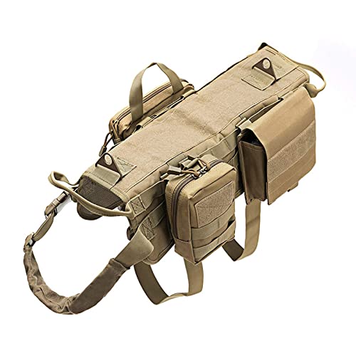 FAMKIT Taktisches Hundegeschirr Weste mit Molle Design, No Pull Hundegeschirr Trainingsgeschirr Einstellbar Wasserdicht 3 Abnehmbare Beutel, Khaki, XL von FAMKIT