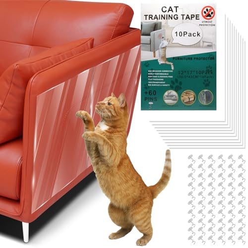 Kratzschutz Sofa Katze 10 Pack 30cm x 43cm Anti Kratz Folie für Katzen Selbstklebend Kratzschutz Katze Tape für Möbel, Sofas, Türschutz von FANGCCC