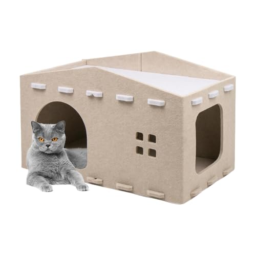 FANGZ Doppellagiges Katzenbett,Doppellagiges Katzenbett,Kätzchenhöhlenbetten | Katzenhaus, Katzenbett, Höhle, Kratzfest, Peekaboo Pet Caves, Katzentunnel, Bett für große Katzen von FANGZ