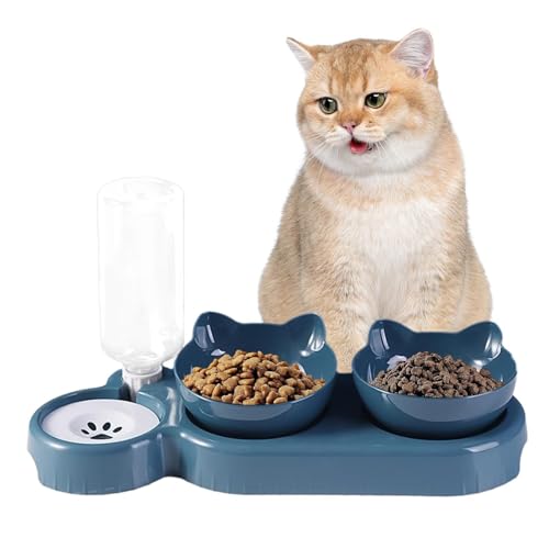 FANGZ Doppelter Katzennapf,Doppelter Hundenapf - 15° geneigte Futternäpfe mit automatischer Wasserspenderflasche,500 ml Wasserflasche, Futternapf für Katzen und Hunde, Welpen, Kätzchen, Kaninchen von FANGZ