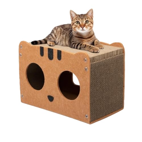 FANGZ Katzenkratzhaus,Katzenkratzhaus aus Pappe | Abnehmbare Katzenspielbox,Wellpappe-Katzenkratzer-Lounge für Hauskatzen, abnehmbares Wellpappe-Katzenkratzer-Versteck von FANGZ