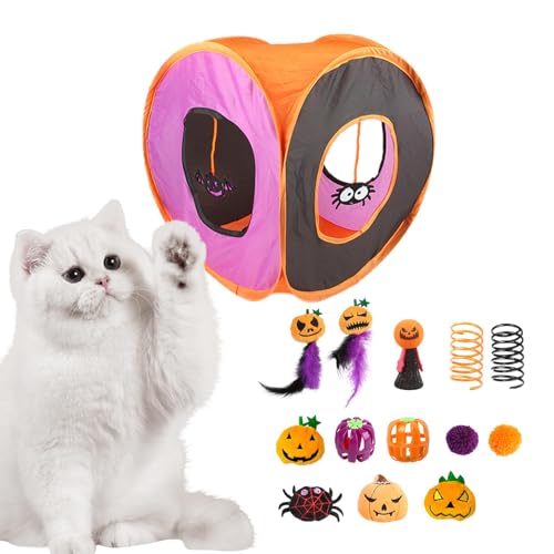 FANGZ Kitten Starter Kit Bundle, Interaktives Katzenspielzeug,Niedlicher interaktiver Katzentunnel - Halloween-Katzen-Federstab, Ball, Frühlingsmäusespielzeug, faltbares quadratisches von FANGZ