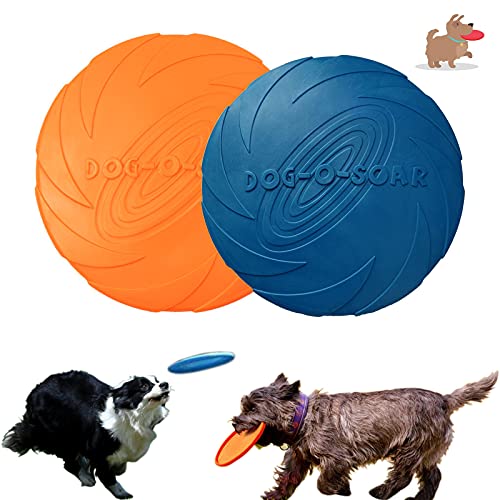 FANSEZQ Hunde Frisbee, Hund Scheibe, 2 Stück hundespielzeug Frisbee, Gummi Frisbee, für Land und Wasser, Outdoor-Sportarten, Gärten, Parks und Kinderspielzeug verwendet Wird (Blau+orange) von FANSEZQ