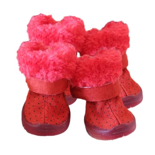 FANSU 4 Stück Hundeschuhe Pfotenschutz Hunde, Schuhe Laufen Hundeschuhe, Winter Schuhe für Hunde Schneestiefel Schuhe Hund für Kleine Mittlere Hunde (3,Rot) von FANSU