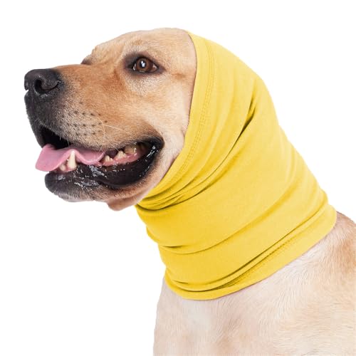 FANSU Hrenschutz für Hunde, Hündohr Muffs Noise Protection, 2 Stück Snoods für Hunde, Wärmer Ohrenschützer Hundehals Ohrenwärmer Hundeohrenschutz zur Geräuschreduzierung (L,Gelb) von FANSU