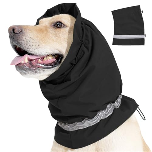 FANSU Hrenschutz für Hunde, Wasserdicht Hündohr Muffs, Einstellbar Snoods für Hunde, Wärmer Ohrenschützer Hundehals Ohrenwärmer Hundeohrenschutz zur Geräuschreduzierung (L,Schwarz) von FANSU