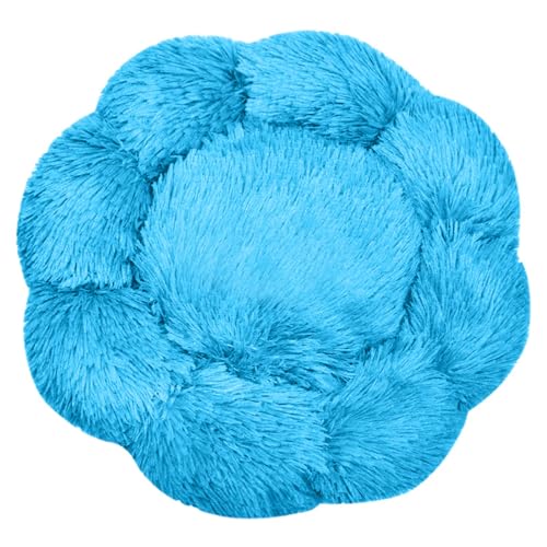 FANSU Hundebett Hundekissen Plüsch Blumen Weichem Hundesofa rutschfest Base Katzenbett Donut für Kleine Mittlere oder große Hunde (Blau,S:40CM) von FANSU