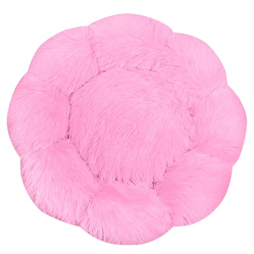 FANSU Hundebett Hundekissen Plüsch Blumen Weichem Hundesofa rutschfest Base Katzenbett Donut für Kleine Mittlere oder große Hunde (Dunkelrosa,3XL:90CM) von FANSU