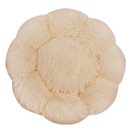 FANSU Hundebett Hundekissen Plüsch Blumen Weichem Hundesofa rutschfest Base Katzenbett Donut für Kleine Mittlere oder große Hunde (Hell apricot,XL:70CM) von FANSU