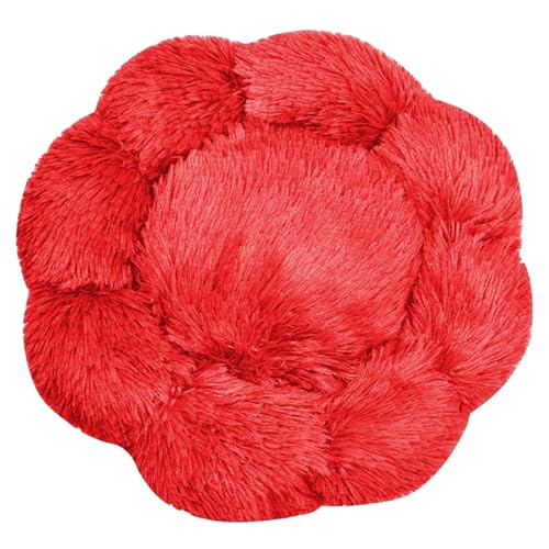 FANSU Hundebett Hundekissen Plüsch Blumen Weichem Hundesofa rutschfest Base Katzenbett Donut für Kleine Mittlere oder große Hunde (Rot,2XL:80CM) von FANSU