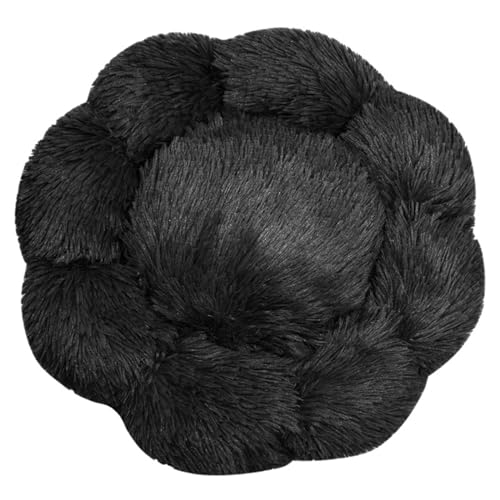 FANSU Hundebett Hundekissen Plüsch Blumen Weichem Hundesofa rutschfest Base Katzenbett Donut für Kleine Mittlere oder große Hunde (Schwarz,2XL:80CM) von FANSU