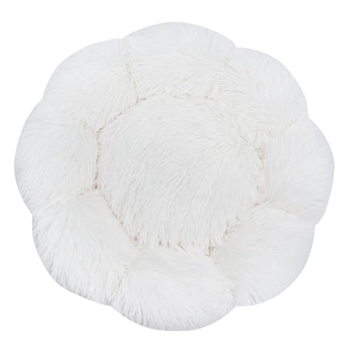 FANSU Hundebett Hundekissen Plüsch Blumen Weichem Hundesofa rutschfest Base Katzenbett Donut für Kleine Mittlere oder große Hunde (Weiß,2XL:80CM) von FANSU