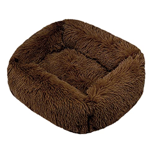 FANSU Hundebett Quadrat Hundekissen Plüsch weichem Hundesofa rutschfest Base Katzenbett Donut Größe und Farbe wählbar (L,Braun) von FANSU