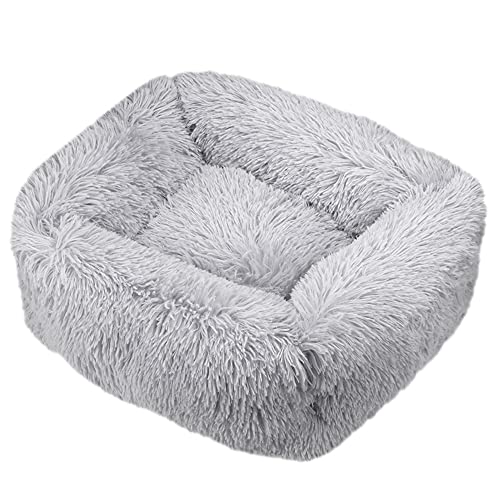 FANSU Hundebett Quadrat Hundekissen Plüsch weichem Hundesofa rutschfest Base Katzenbett Donut Größe und Farbe wählbar (M,hellgrau) von FANSU