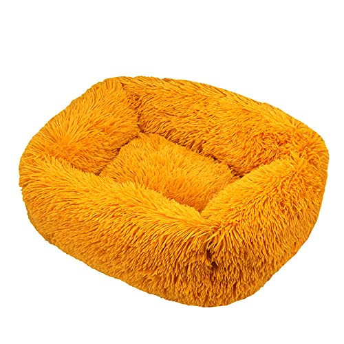 FANSU Hundebett Quadrat Hundekissen Plüsch weichem Hundesofa rutschfest Base Katzenbett Donut Größe und Farbe wählbar (S,Gelb) von FANSU