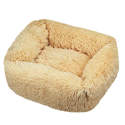 FANSU Hundebett Quadrat Hundekissen Plüsch weichem Hundesofa rutschfest Base Katzenbett Donut Größe und Farbe wählbar (XL,Aprikose) von FANSU