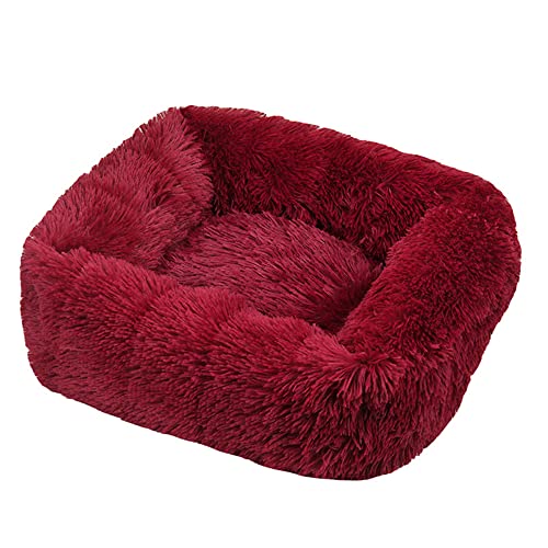 FANSU Hundebett Quadrat Hundekissen Plüsch weichem Hundesofa rutschfest Base Katzenbett Donut Größe und Farbe wählbar (XXL,Rotwein) von FANSU