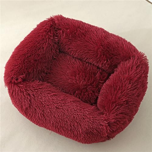 FANSU Hundebett Quadrat Hundekissen Plüsch weichem Hundesofa rutschfest Base Katzenbett Donut für Kleine Mittlere oder große Hunde (L,Burgunderrot) von FANSU