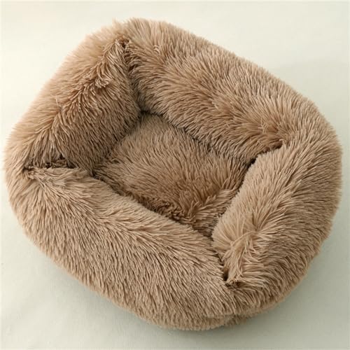 FANSU Hundebett Quadrat Hundekissen Plüsch weichem Hundesofa rutschfest Base Katzenbett Donut für Kleine Mittlere oder große Hunde (L,Hellbraun) von FANSU