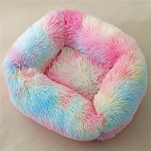 FANSU Hundebett Quadrat Hundekissen Plüsch weichem Hundesofa rutschfest Base Katzenbett Donut für Kleine Mittlere oder große Hunde (L,Regenbogen) von FANSU